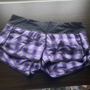 Lululemon Plaid Speed Shorts Black and Purple